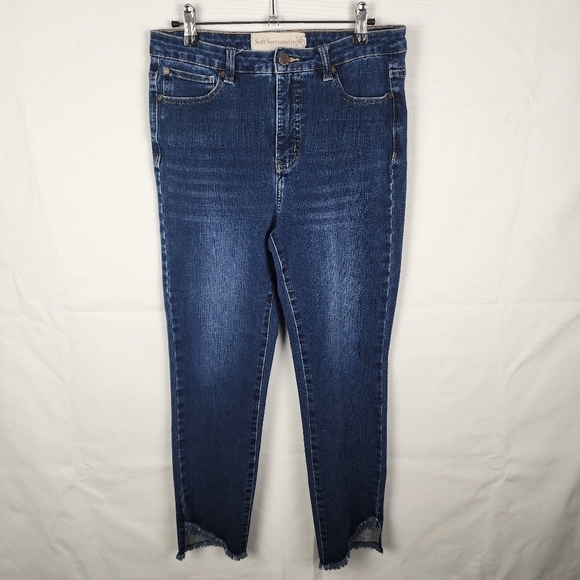 Soft Surroundings Straight Leg Asymmetrical Raw Hem Jeans Size 8 - Picture 1 of 6